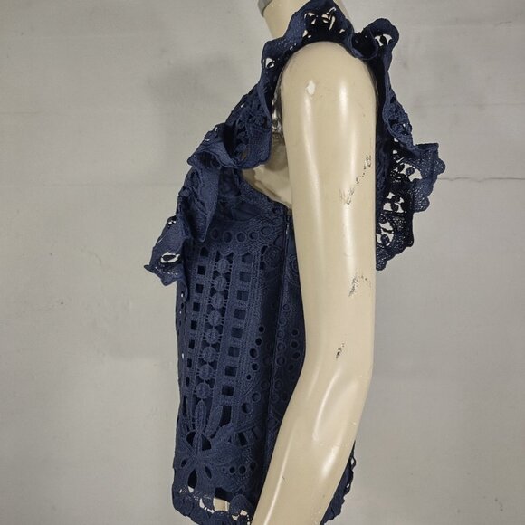 NWT Express dark blue eyelet lace flutter sleeve blouse shirt womens size XS - Picture 8 of 10